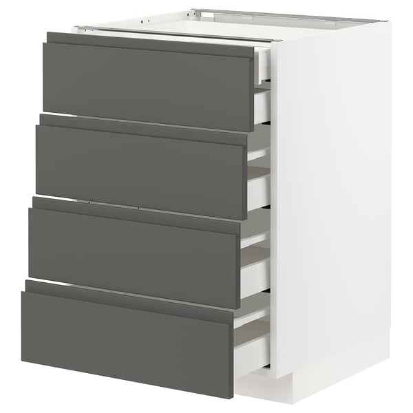 METOD / MAXIMERA - METOD / MAXIMERA Base cb 4 frnts/2 low/3 md drwrs, white/Voxtorp dark grey, 60x60 cm