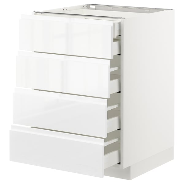 METOD / MAXIMERA - METOD / MAXIMERA Base cb 4 frnts/2 low/3 md drwrs, white/Voxtorp high-gloss/white, 60x60 cm