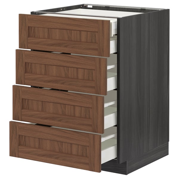 METOD / MAXIMERA base cb 4 frnts/2 low/3 md drwrs, black Enköping/brown walnut effect, 60x60 cm