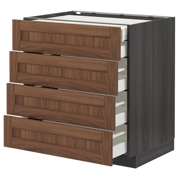 METOD / MAXIMERA base cb 4 frnts/2 low/3 md drwrs, black Enköping/brown walnut effect, 80x60 cm