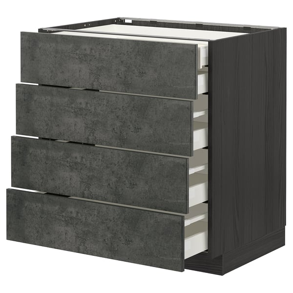 METOD / MAXIMERA base cb 4 frnts/2 low/3 md drwrs, black/Kalhyttan dark grey concrete effect, 80x60 cm