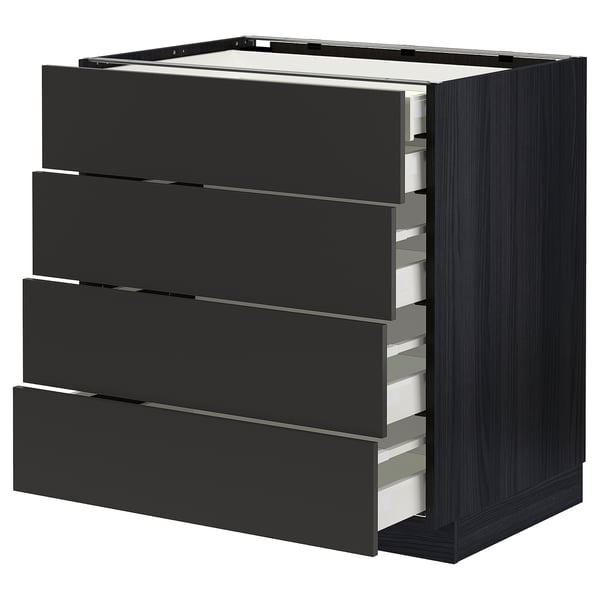 METOD / MAXIMERA base cb 4 frnts/2 low/3 md drwrs, black/Nickebo matt anthracite, 80x60 cm