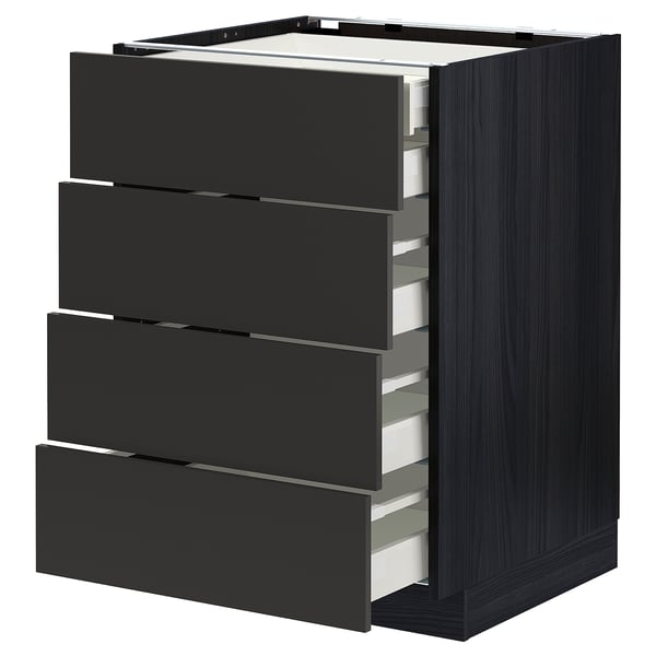 METOD / MAXIMERA base cb 4 frnts/2 low/3 md drwrs, black/Nickebo matt anthracite, 60x60 cm