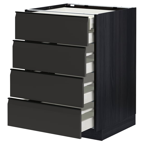 METOD / MAXIMERA base cb 4 frnts/2 low/3 md drwrs, black/Upplöv matt anthracite, 60x60 cm