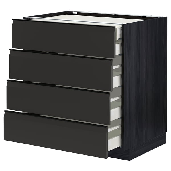METOD / MAXIMERA base cb 4 frnts/2 low/3 md drwrs, black/Upplöv matt anthracite, 80x60 cm
