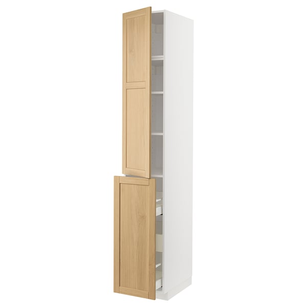 METOD / MAXIMERA hc w p-o func 3drw/1dr/2shlv, white/Forsbacka oak, 40x60x240 cm