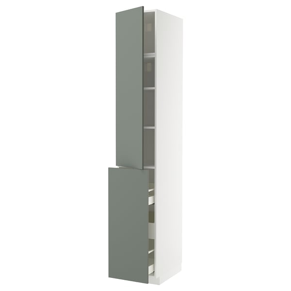 METOD / MAXIMERA hc w p-o func 3drw/1dr/2shlv, white/Nickebo matt grey-green, 40x60x240 cm