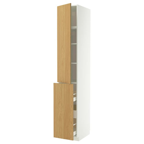 METOD / MAXIMERA hc w p-o func 3drw/1dr/2shlv, white/Sinarp oak veneer, 40x60x240 cm