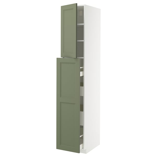 METOD / MAXIMERA hc w p-o func 4drw/1dr/2shlv, white/Axstad grey-green, 40x60x220 cm
