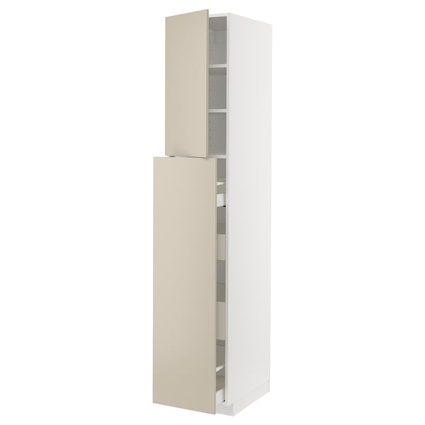 METOD / MAXIMERA hc w p-o func 4drw/1dr/2shlv, white/Havstorp beige, 40x60x220 cm