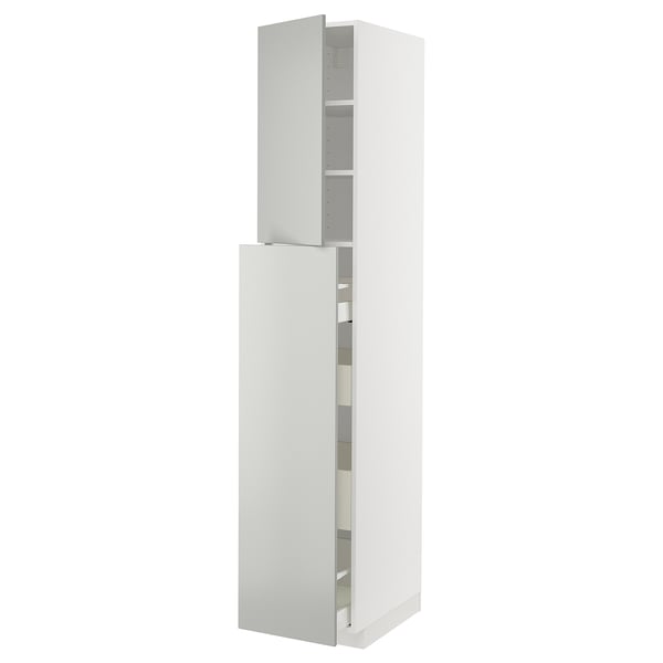 METOD / MAXIMERA hc w p-o func 4drw/1dr/2shlv, white/Havstorp light grey, 40x60x220 cm