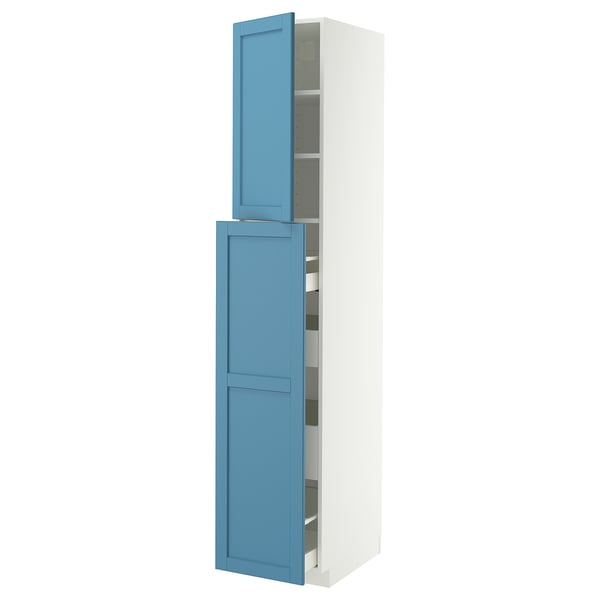 METOD / MAXIMERA cabinet al/elem estr/4cass/1ant/2rip, white/Lerhyttan blue, 40x60x220 cm