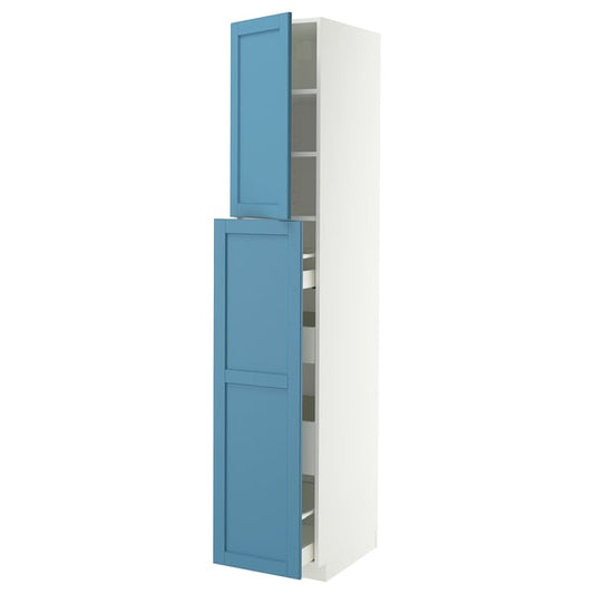 METOD / MAXIMERA cabinet al/elem estr/4cass/1ant/2rip, white/Lerhyttan blue, 40x60x220 cm