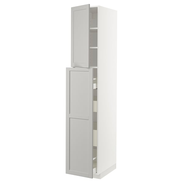 METOD / MAXIMERA hc w p-o func 4drw/1dr/2shlv, white/Lerhyttan light grey, 40x60x220 cm
