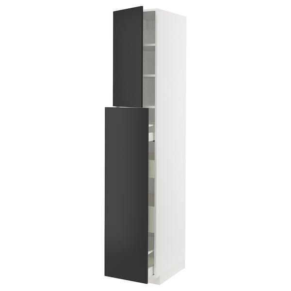 METOD / MAXIMERA hc w p-o func 4drw/1dr/2shlv, white/Nickebo matt anthracite, 40x60x220 cm