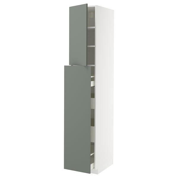METOD / MAXIMERA hc w p-o func 4drw/1dr/2shlv, white/Nickebo matt grey-green, 40x60x220 cm