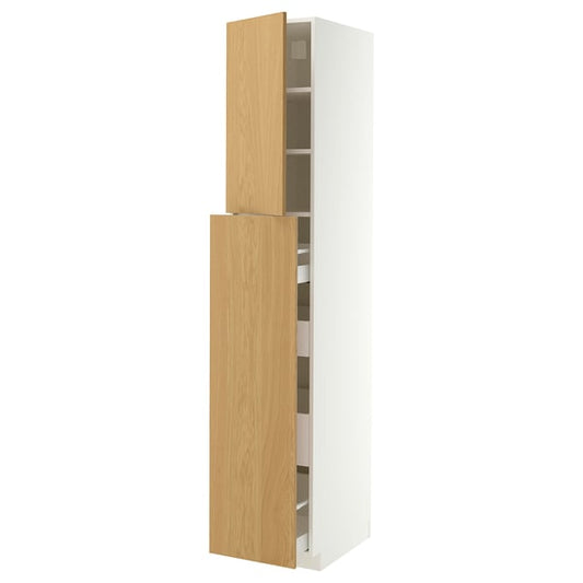 METOD / MAXIMERA cabinet al/elem estr/4cass/1ant/2rip, white/Sinarp oak veneer, 40x60x220 cm