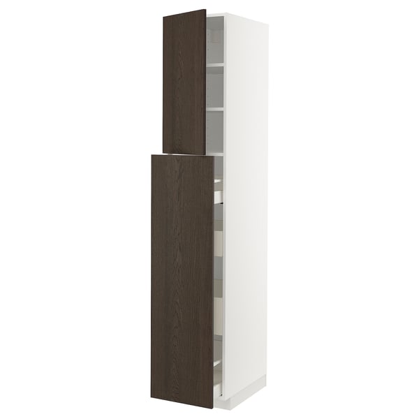METOD / MAXIMERA hc w p-o func 4drw/1dr/2shlv, white/Sinarp brown, 40x60x220 cm