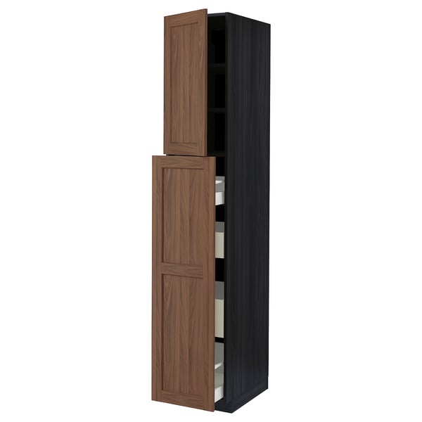METOD / MAXIMERA - METOD / MAXIMERA Hc w p-o func 4drw/1dr/2shlv, black Enköping/brown walnut effect, 40x60x220 cm
