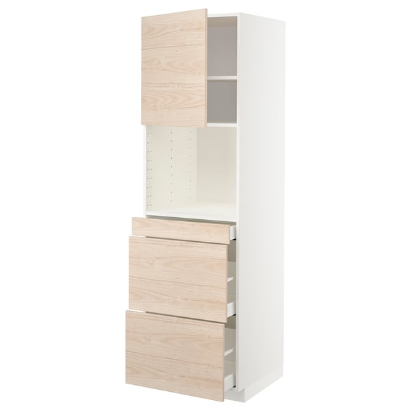 METOD / MAXIMERA - Hi cab f micro combi w door/3 drwrs, white/Askersund light ash effect , 60x60x200 cm