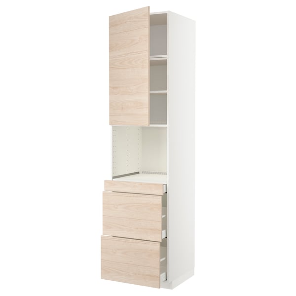 METOD / MAXIMERA hi cab f micro combi w door/3 drwrs, white/Askersund light ash effect, 60x60x240 cm