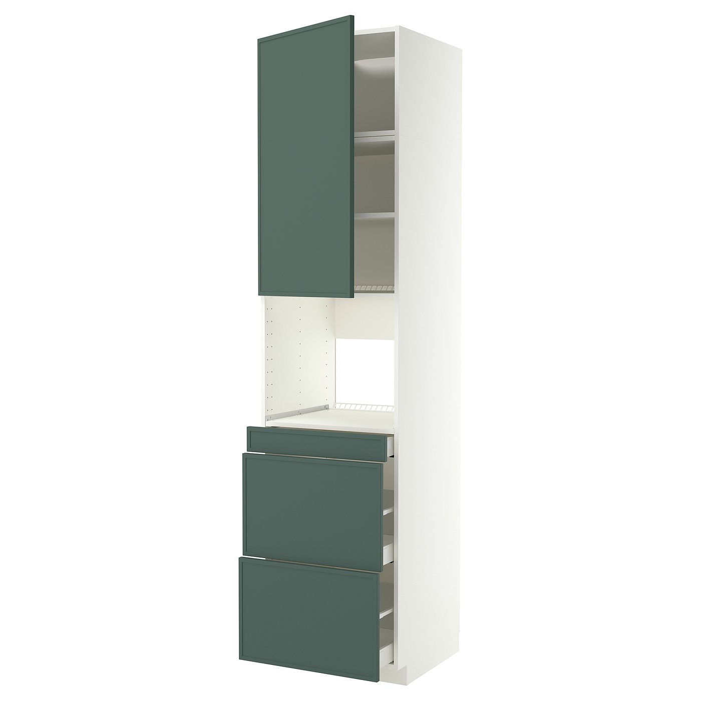 METOD / MAXIMERA hi cab f micro combi w door/3 drwrs, white/Aspudden dark grey-green, 60x60x240 cm