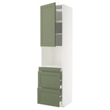 METOD / MAXIMERA hi cab f micro combi w door/3 drwrs, white/Axstad grey-green, 60x60x240 cm