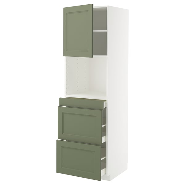 METOD / MAXIMERA hi cab f micro combi w door/3 drwrs, white/Axstad grey-green, 60x60x200 cm