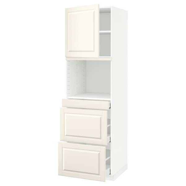 METOD / MAXIMERA hi cab f micro combi w door/3 drwrs, white/Bodbyn off-white, 60x60x200 cm