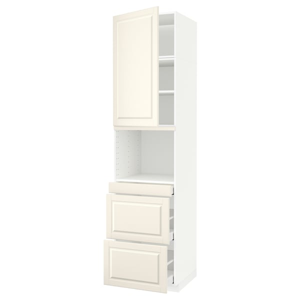 METOD / MAXIMERA hi cab f micro combi w door/3 drwrs, white/Bodbyn off-white, 60x60x240 cm