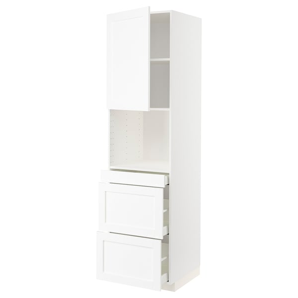 METOD / MAXIMERA hi cab f micro combi w door/3 drwrs, white Enköping/white wood effect, 60x60x220 cm