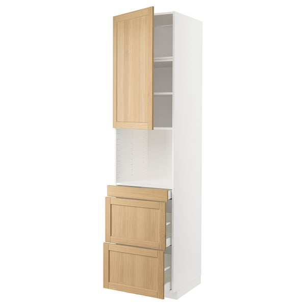 METOD / MAXIMERA - METOD / MAXIMERA Hi cab f micro combi w door/3 drwrs, white/Forsbacka oak, 60x60x240 cm