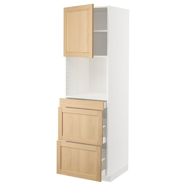 METOD / MAXIMERA - METOD / MAXIMERA Hi cab f micro combi w door/3 drwrs, white/Forsbacka oak, 60x60x200 cm