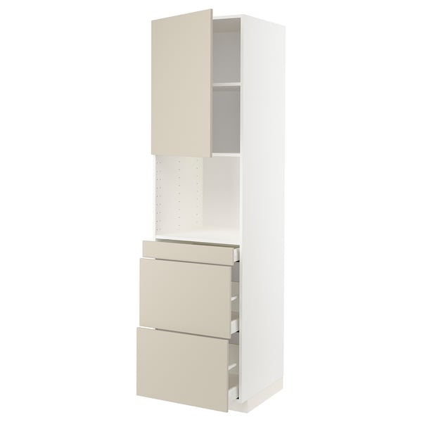 METOD / MAXIMERA hi cab f micro combi w door/3 drwrs, white/Havstorp beige, 60x60x220 cm