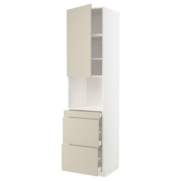 METOD / MAXIMERA hi cab f micro combi w door/3 drwrs, white/Havstorp beige, 60x60x240 cm