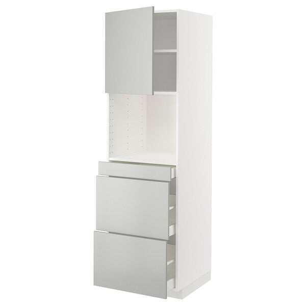 METOD / MAXIMERA - Hi cab f micro combi w door/3 drwrs, white/Havstorp light grey, 60x60x200 cm