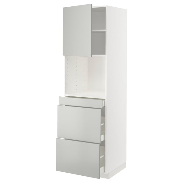 METOD / MAXIMERA hi cab f micro combi w door/3 drwrs, white/Havstorp light grey, 60x60x200 cm