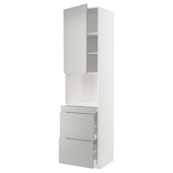 METOD / MAXIMERA hi cab f micro combi w door/3 drwrs, white/Havstorp light grey, 60x60x240 cm