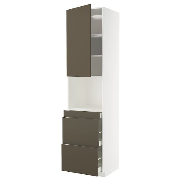 Ikea METOD / MAXIMERA - Hi cab f micro combi w door/3 drwrs, white/Havstorp brown-beige, 60x60x240 cm