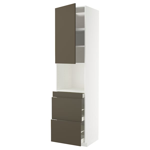 METOD / MAXIMERA - Hi cab f micro combi w door/3 drwrs, white/Havstorp brown-beige, 60x60x240 cm