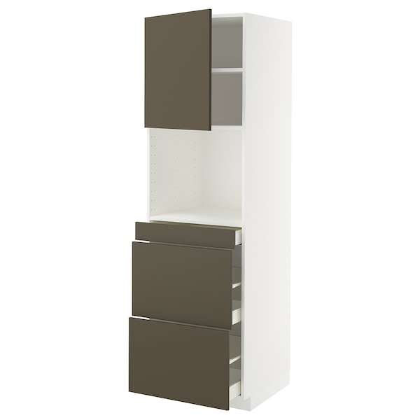 METOD / MAXIMERA - Tall cabinet micro com/anta/3drawers, white/Havstorp brown-beige,60x60x200 cm