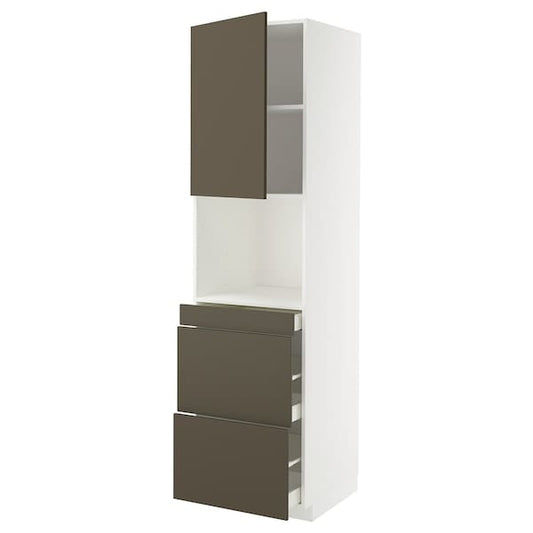 Ikea METOD / MAXIMERA - Hi cab f micro combi w door/3 drwrs, white/Havstorp brown-beige, 60x60x220 cm