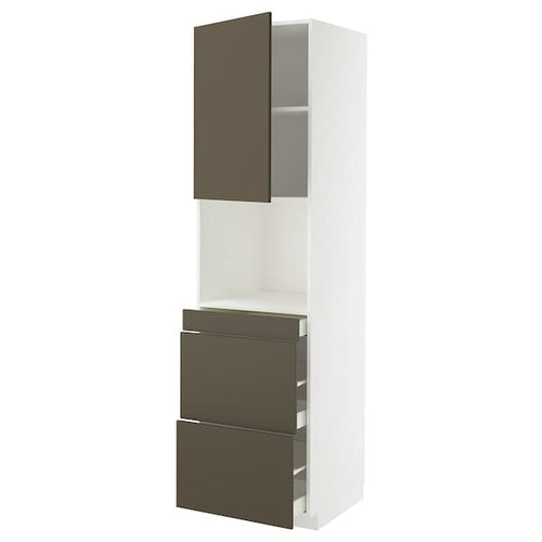 METOD / MAXIMERA hi cab f micro combi w door/3 drwrs, white/Havstorp brown-beige, 60x60x220 cm
