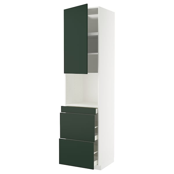 METOD / MAXIMERA - Hi cab f micro combi w door/3 drwrs, white/Havstorp deep green, 60x60x240 cm