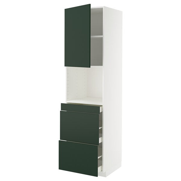 METOD / MAXIMERA - Tall cabinet micro com/anta/3drawers, white/Havstorp deep green,60x60x220 cm