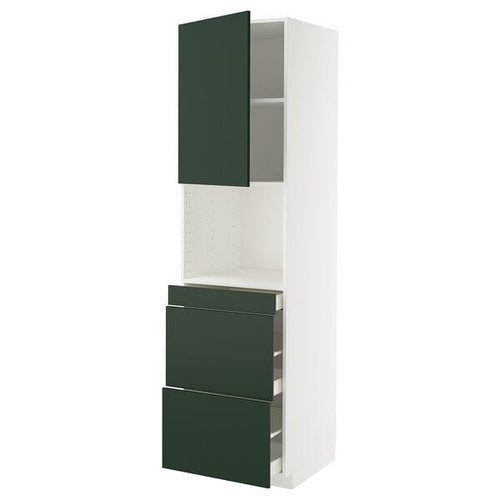 METOD / MAXIMERA hi cab f micro combi w door/3 drwrs, white/Havstorp deep green, 60x60x220 cm