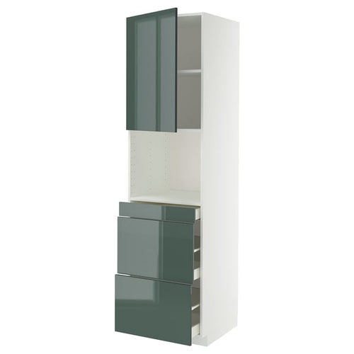 METOD / MAXIMERA hi cab f micro combi w door/3 drwrs, white/Kallarp high-gloss dark grey-green, 60x60x220 cm
