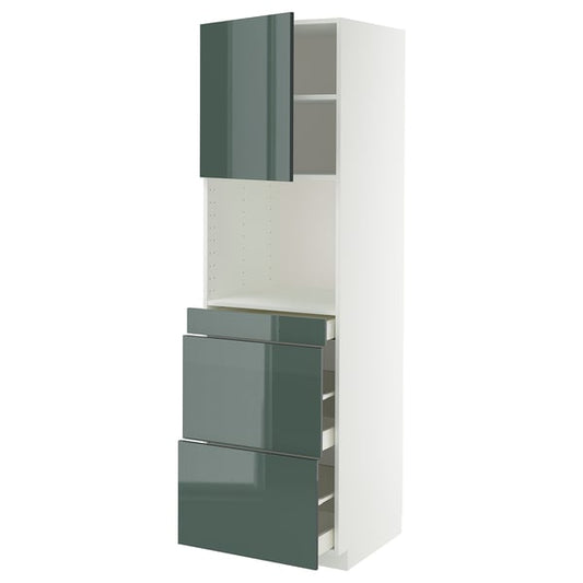 METOD / MAXIMERA - METOD / MAXIMERA Hi cab f micro combi w door/3 drwrs, white/Kallarp high-gloss dark grey-green, 60x60x200 cm