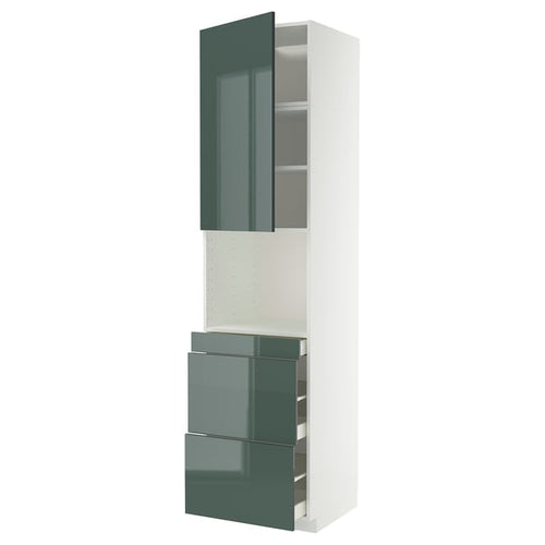 METOD / MAXIMERA hi cab f micro combi w door/3 drwrs, white/Kallarp high-gloss dark grey-green, 60x60x240 cm