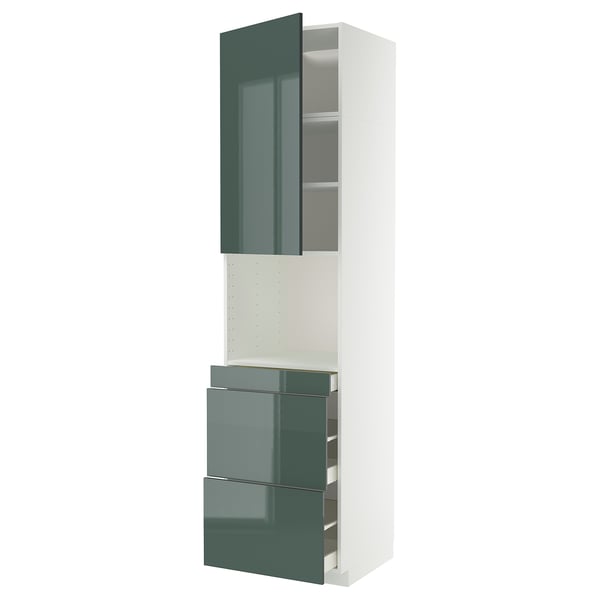 METOD / MAXIMERA - METOD / MAXIMERA Hi cab f micro combi w door/3 drwrs, white/Kallarp high-gloss dark grey-green, 60x60x240 cm